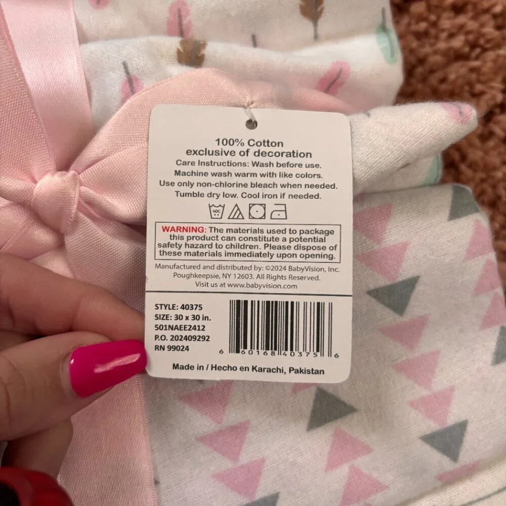 Luvable Friends 7 Cotton Flannel Receiving Blankets, Girl Feathers, One Size